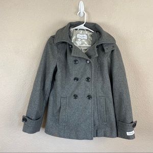 Calvin Klein Hooded Wool Quilted Lined Peacoat Gray 8